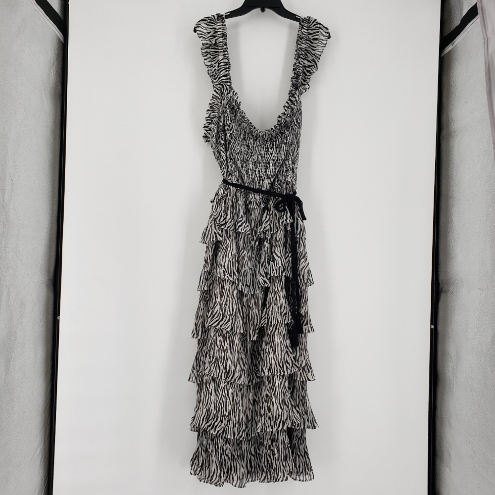 NWT Women's Ryegrass Zebra Tiered Chiffon Dress 3X